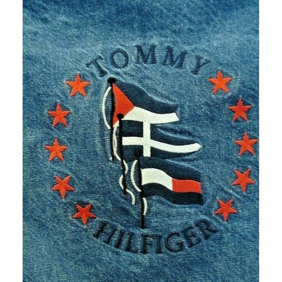 Tommy Hilfiger Jeans Trucker Jacket Vintage Embroidered Denim Stars Flags Size M - Picture 2 of 7